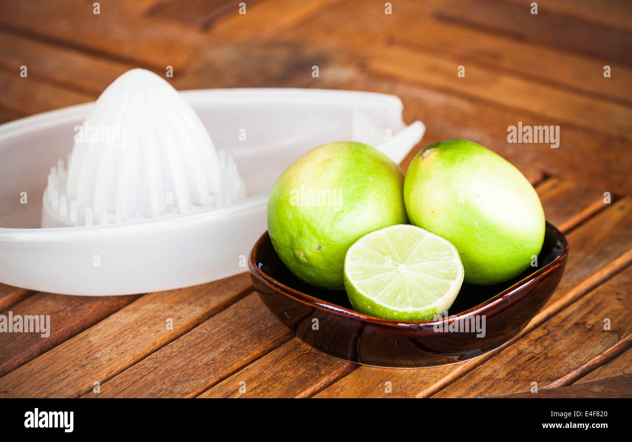 Fresh citrus lime wholes and slice prepare for squash Stock Photo