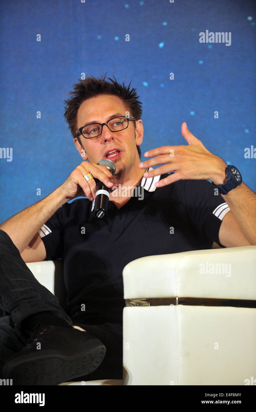 Singapore. 10th July, 2014. Director James Gunn of the American movie 'Guardians of the Galaxy' attends a press conference held in Singapore's Marina Bay Sands Expo on July 10, 2014 as part of their South East Asia media tour. Credit:  Then Chih Wey/Xinhua/Alamy Live News Stock Photo
