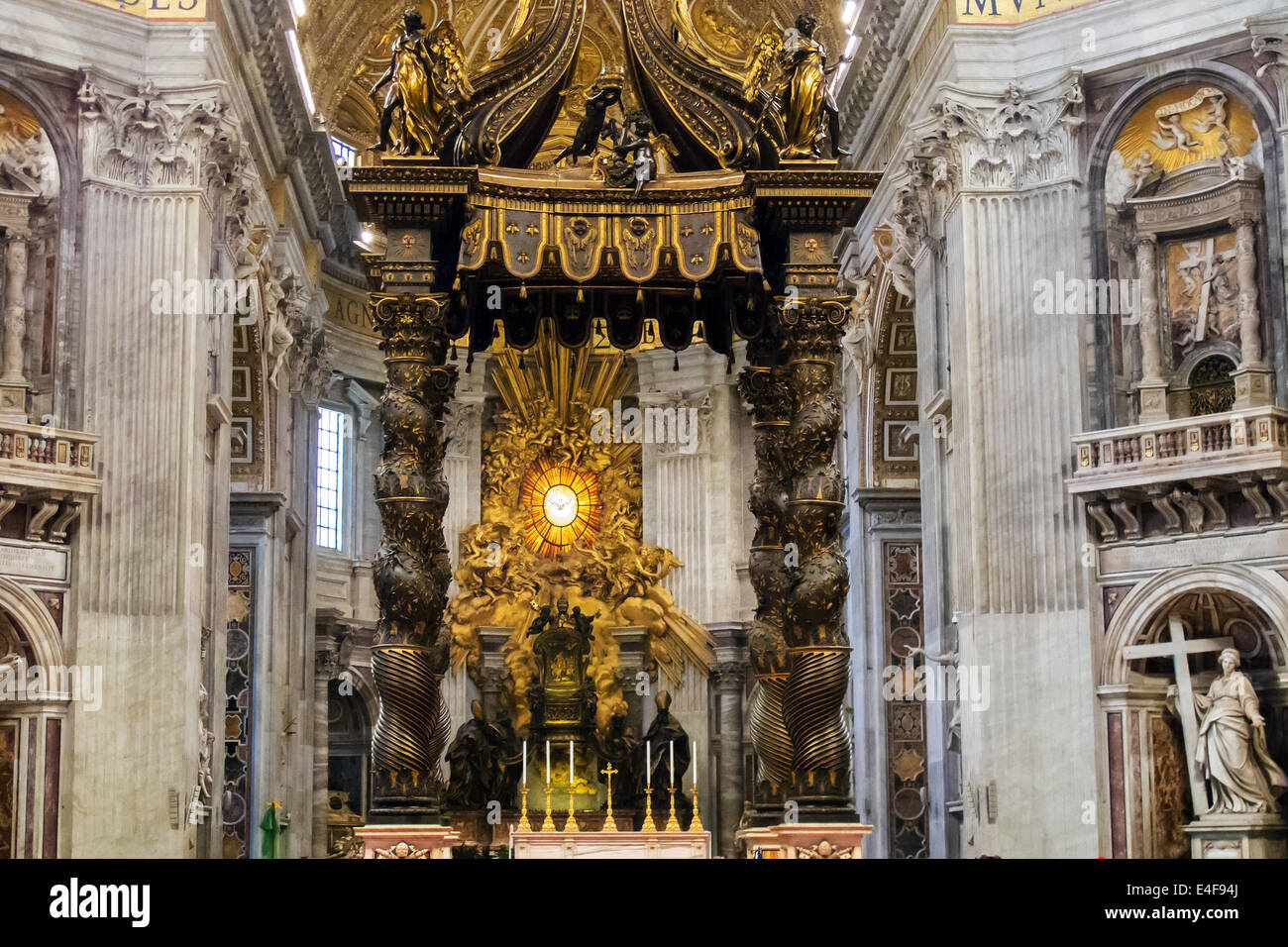 The baldachin above the Papal altar in St Peter's Basilica in the ...