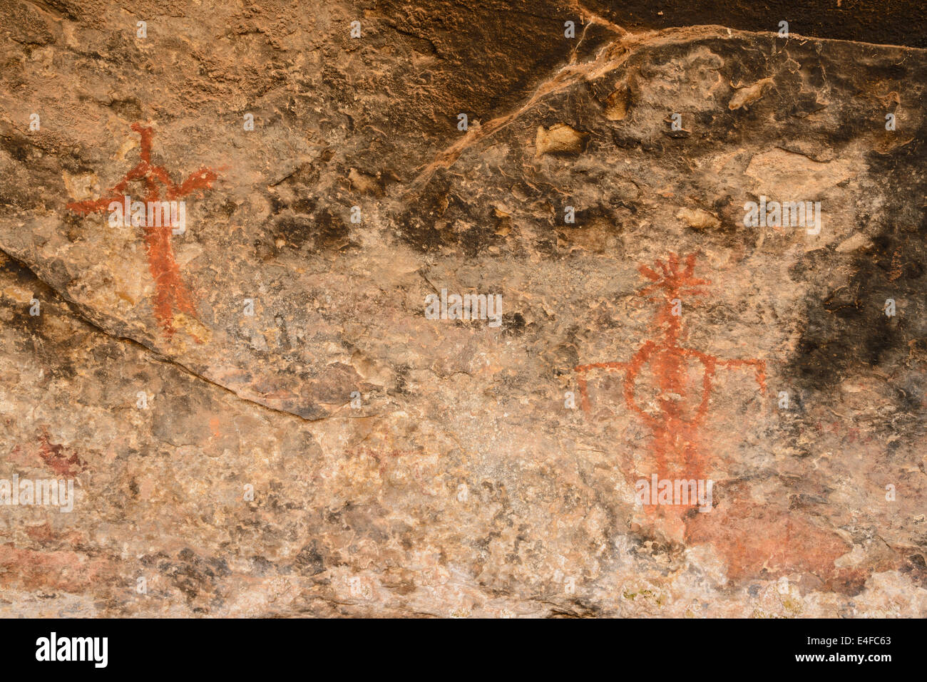 Ancient Indian rock art / paintings, pictographs, near Cave Spring, The Needles section of Canyonlands National Park, Utah, USA Stock Photo