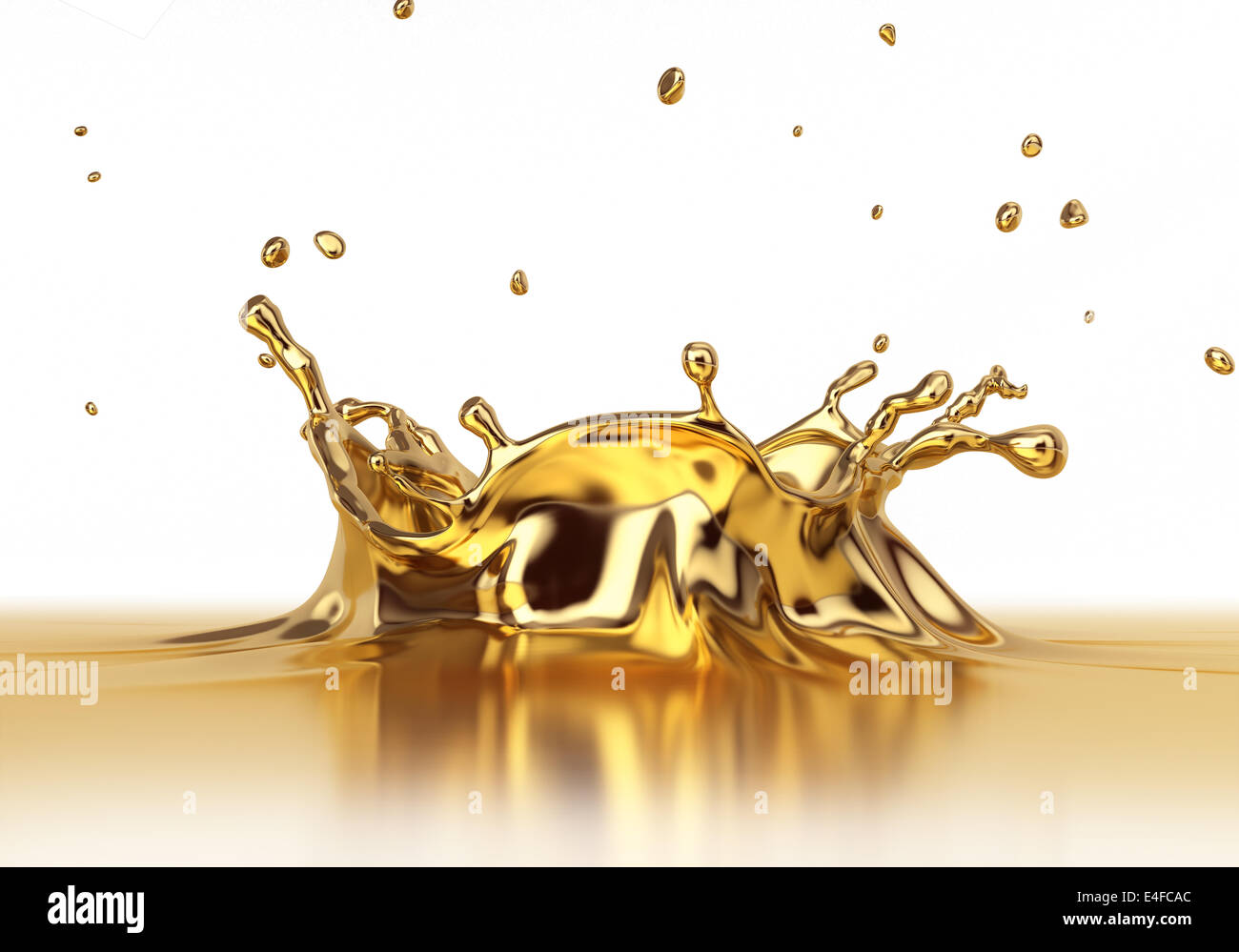 Liquid gold splash close up. Side view on white background. Clipping path included. Stock Photo