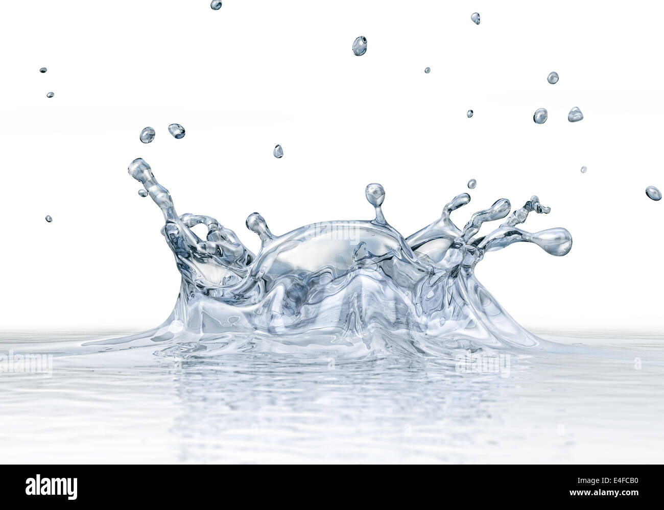 Water crown splash viewed from a side. On white background. Clipping path included. Stock Photo