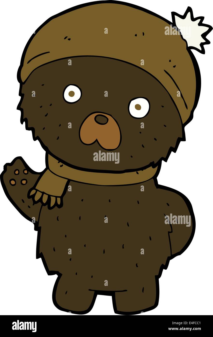 cartoon cute black bear in winter hat and scarf Stock Vector Image ...