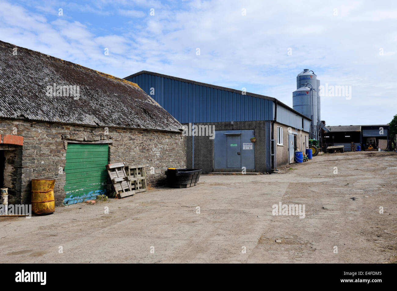 Farm yard in organic dairy farm, Pembrokeshire, Wales, UK Stock Photo