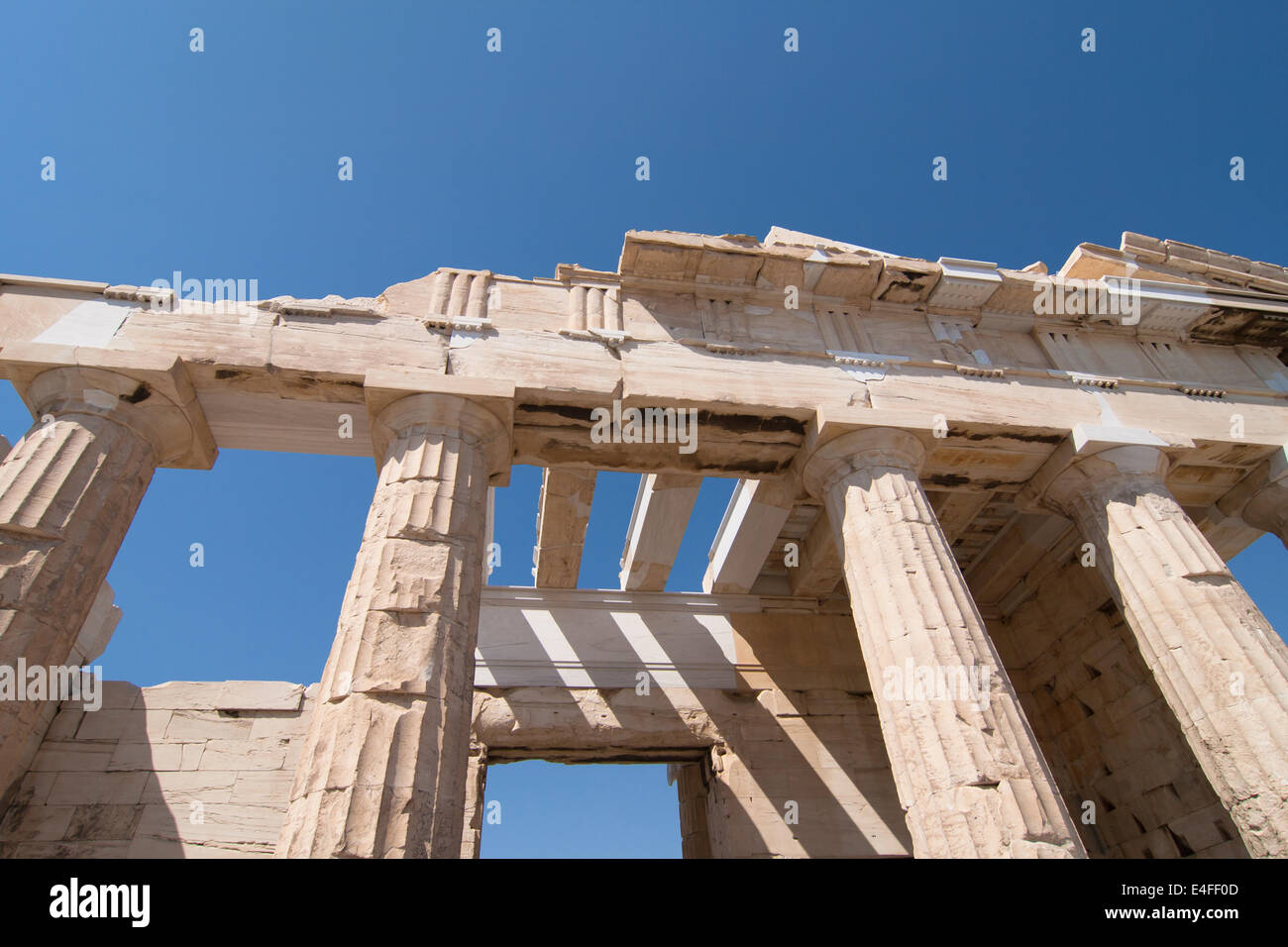 Detail of the monumental gateway of the Propylaea in the Acropolis, Athens, Greece. Stock Photo