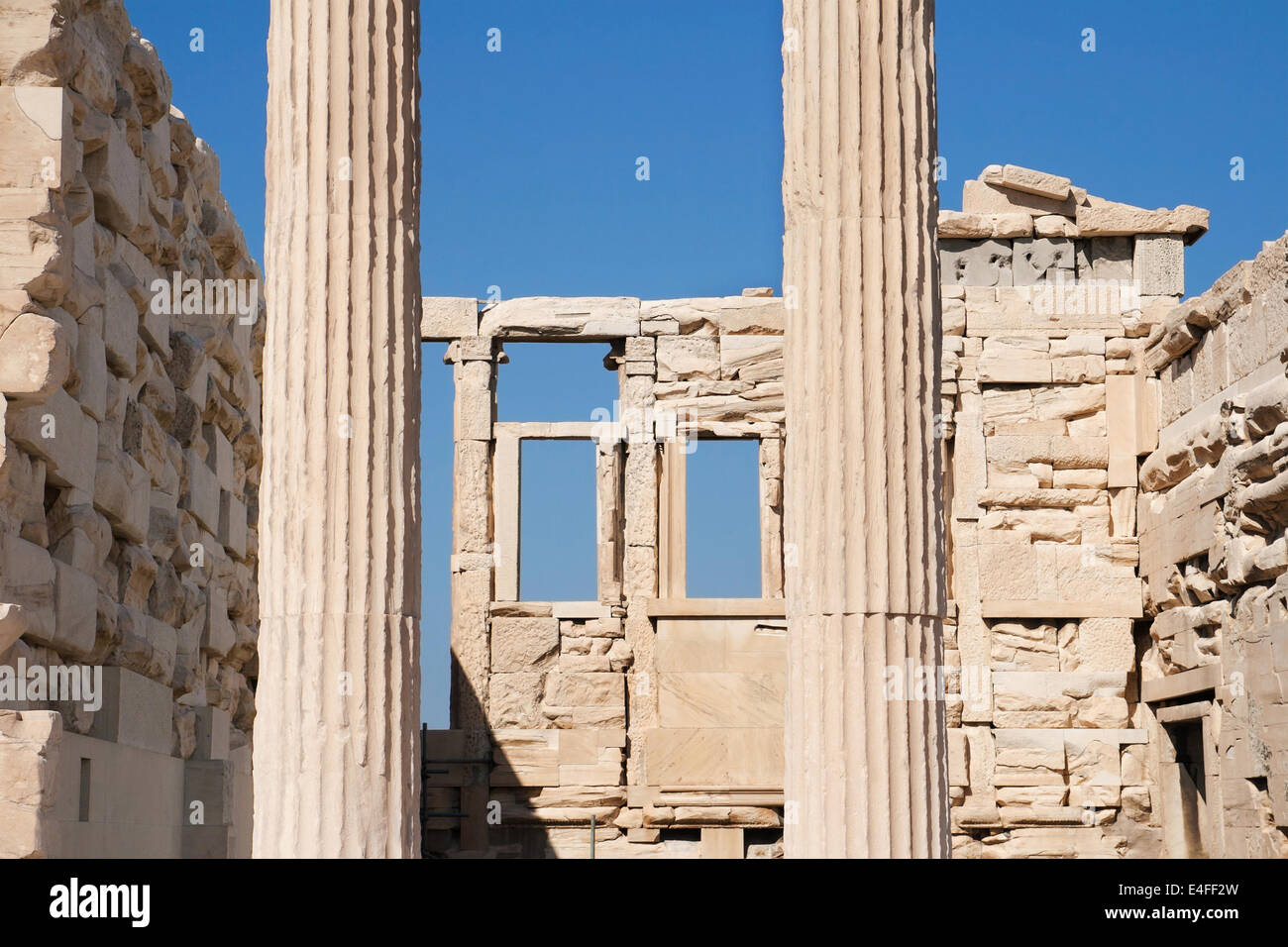 Interior of the greek temple of Erechteum in the Acropolis, Athens, Greece. Stock Photo