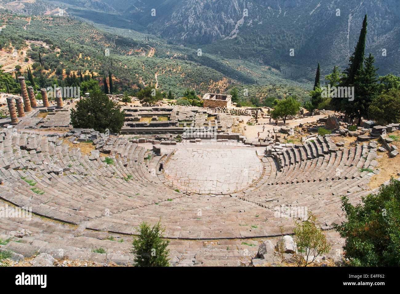 Theatre at the Sanctuary of Apollo in Delphi, Phocis, Greece. Stock Photo