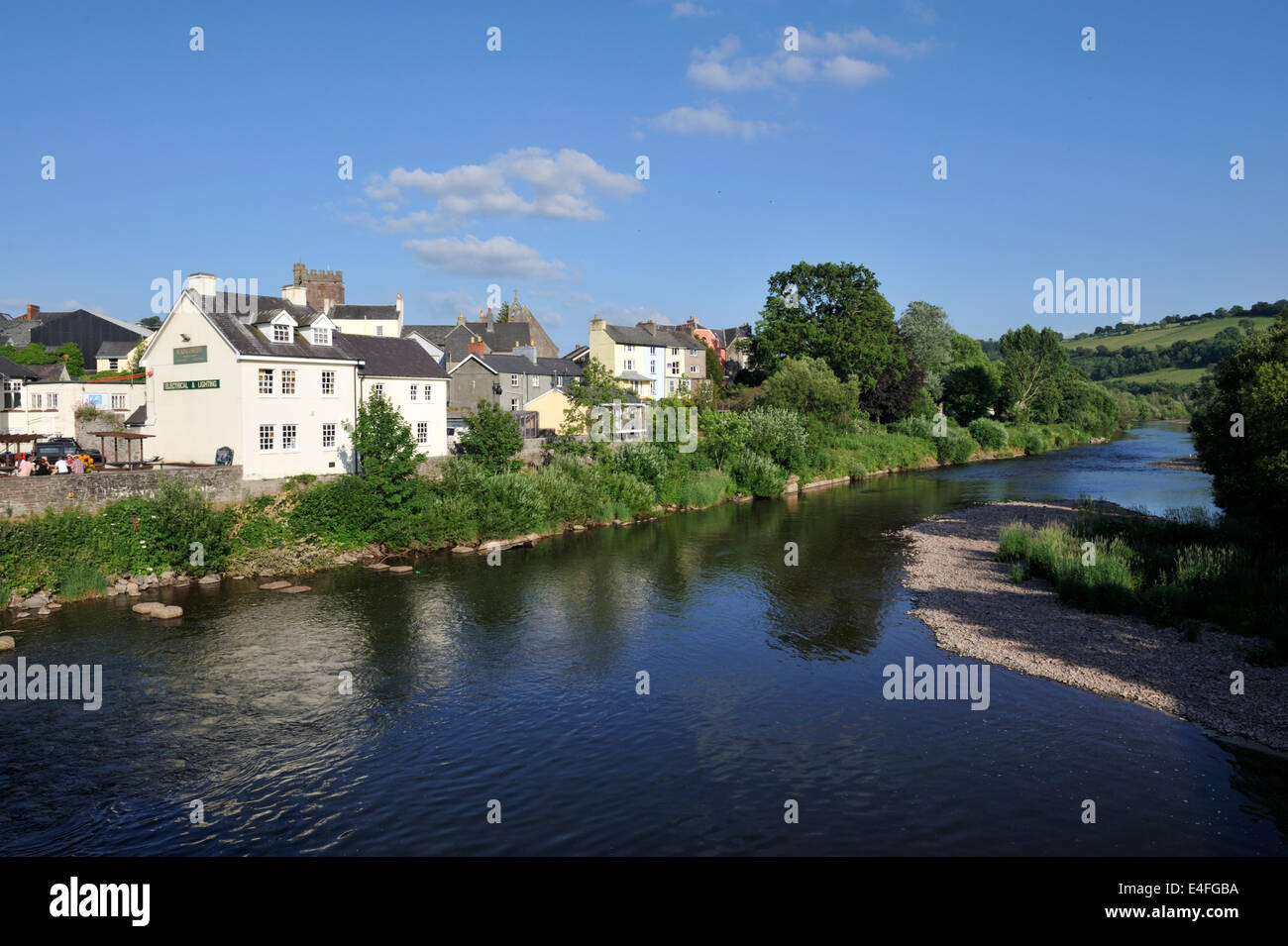 Town of Brecon and river Usk, Powys, mid-Wales, UK Stock Photo