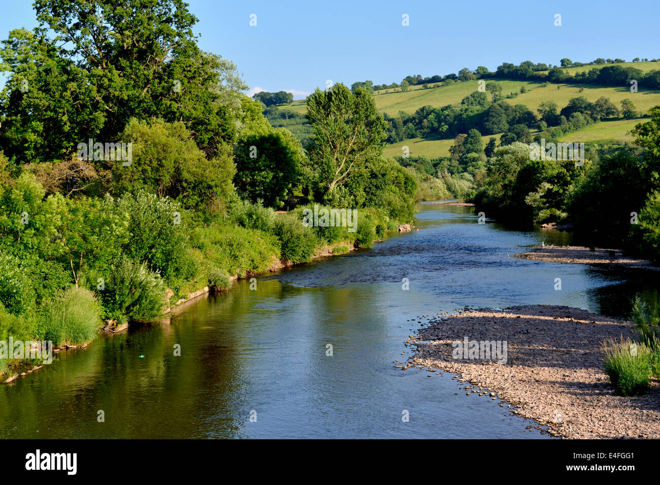 River Usk in town of Brecon, Powys, mid-Wales, UK Stock Photo