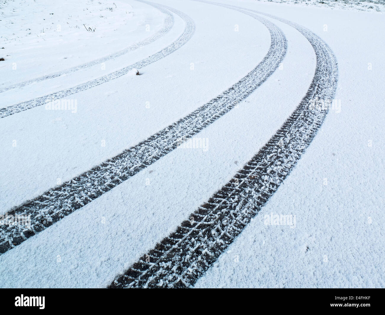 Car Tyre Tracks in the Snow Stock Photo - Alamy