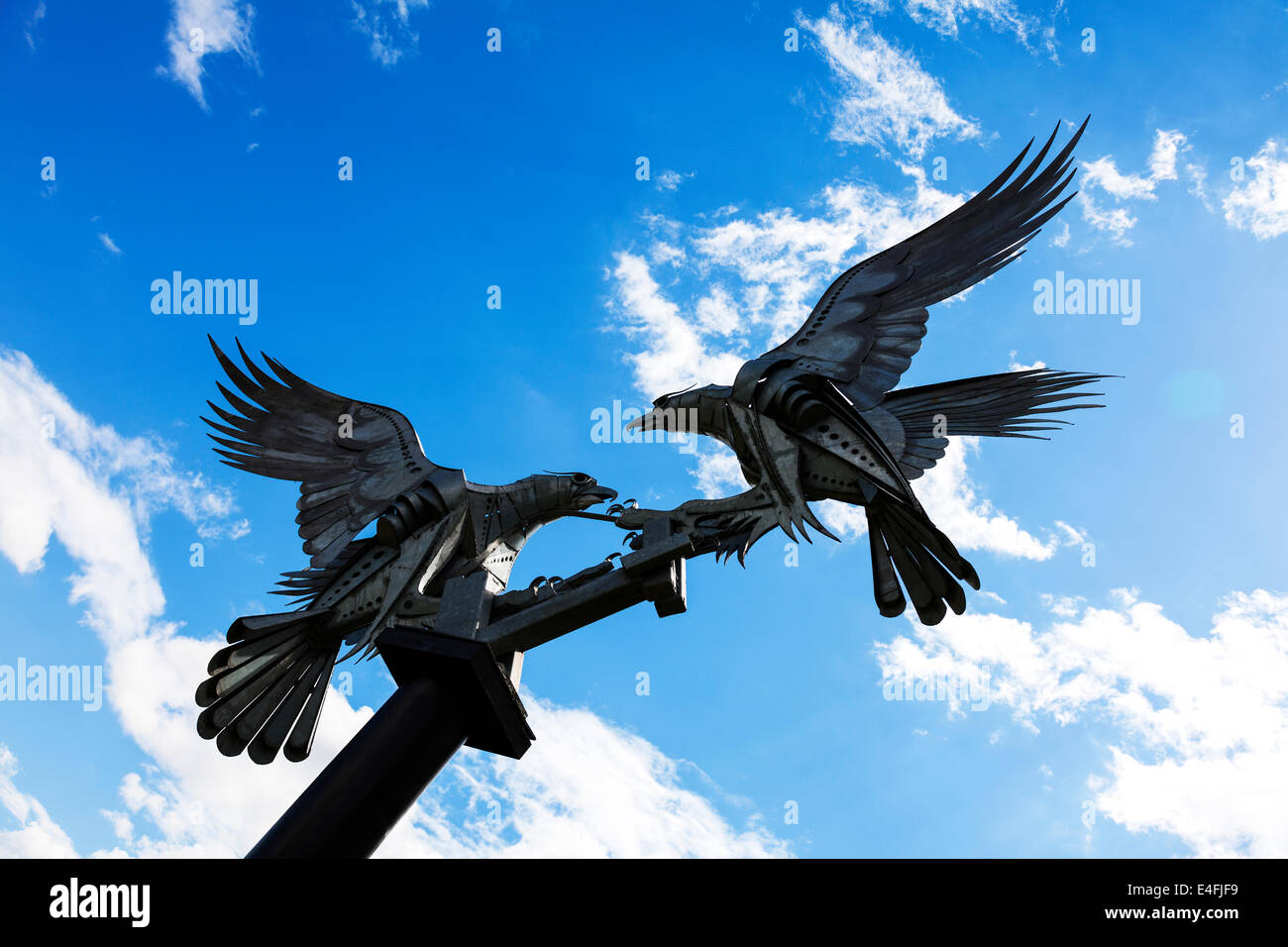 Malvern buzzards birds metal sculpture in Great Malvern by Walenty Pytel Stock Photo