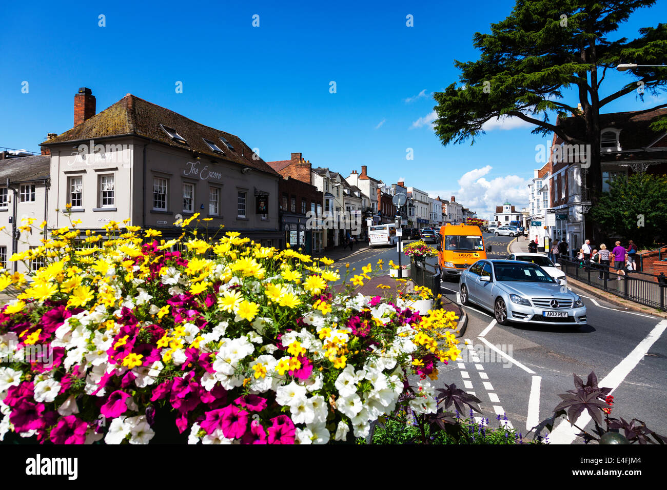 Stratford Upon Avon town centre street shops road cars picturesque Cotswolds UK England Stock