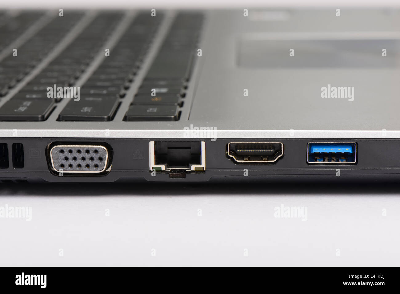 USB 3.0, LAN and graphic ports of laptop computer Stock Photo