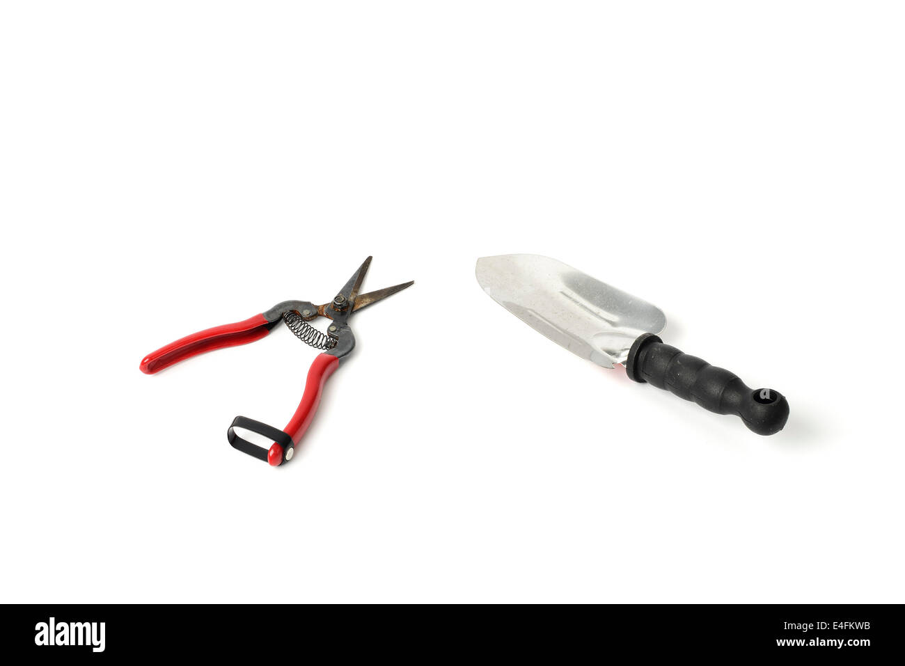 trowel and scissor for gardening, isolated on white background Stock Photo