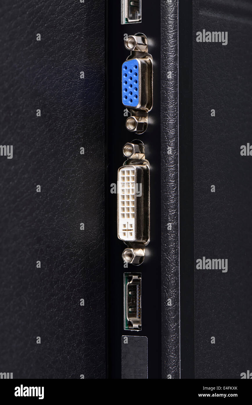 RGB, DVI and HDMI Ports of desktop monitor Stock Photo