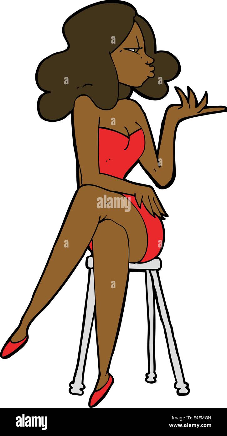 cartoon woman sitting on bar stool Stock Vector