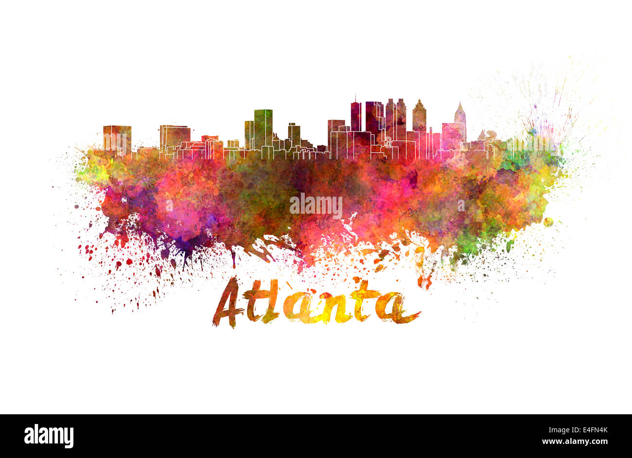Atlanta skyline in watercolor splatters Stock Photo