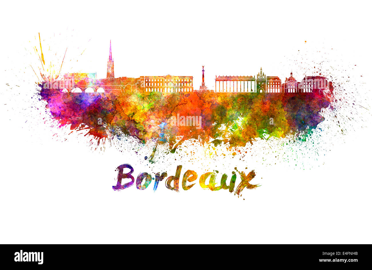 Bordeaux skyline in watercolor splatters Stock Photo Alamy
