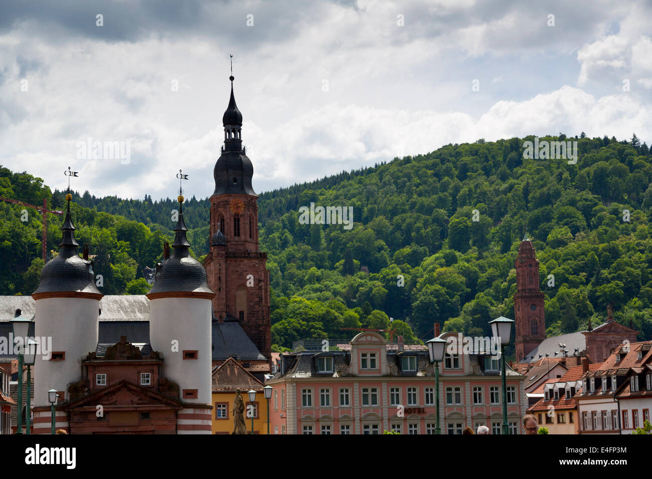 Green Hills on the Banks of the River Neckar in Heidelberg, Germany Stock Photo