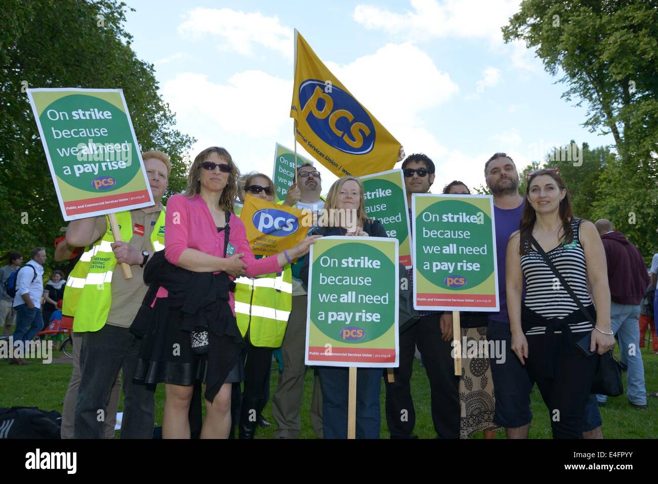 Exeter, Devon, UK. 10th July 2014. Public sector unions march and rally in Exeter as part of a national strike for better pay, Stock Photo