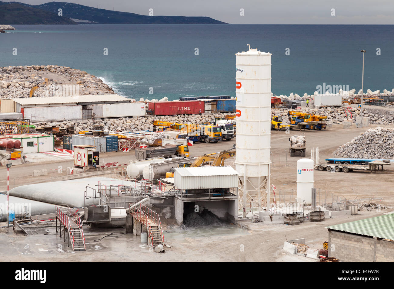 TANGER, MOROCCO - MARCH 28, 2014: New terminals area under construction, Port Tanger-Med 2. It will be the biggest port in Afric Stock Photo