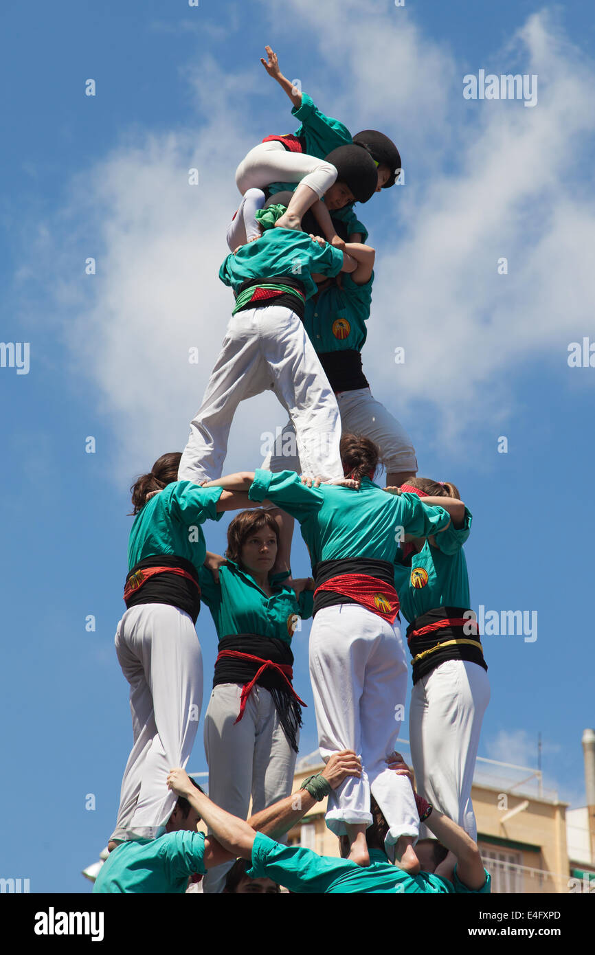 Castellers de la Sagrada Familia forming a human pyramid during the ...