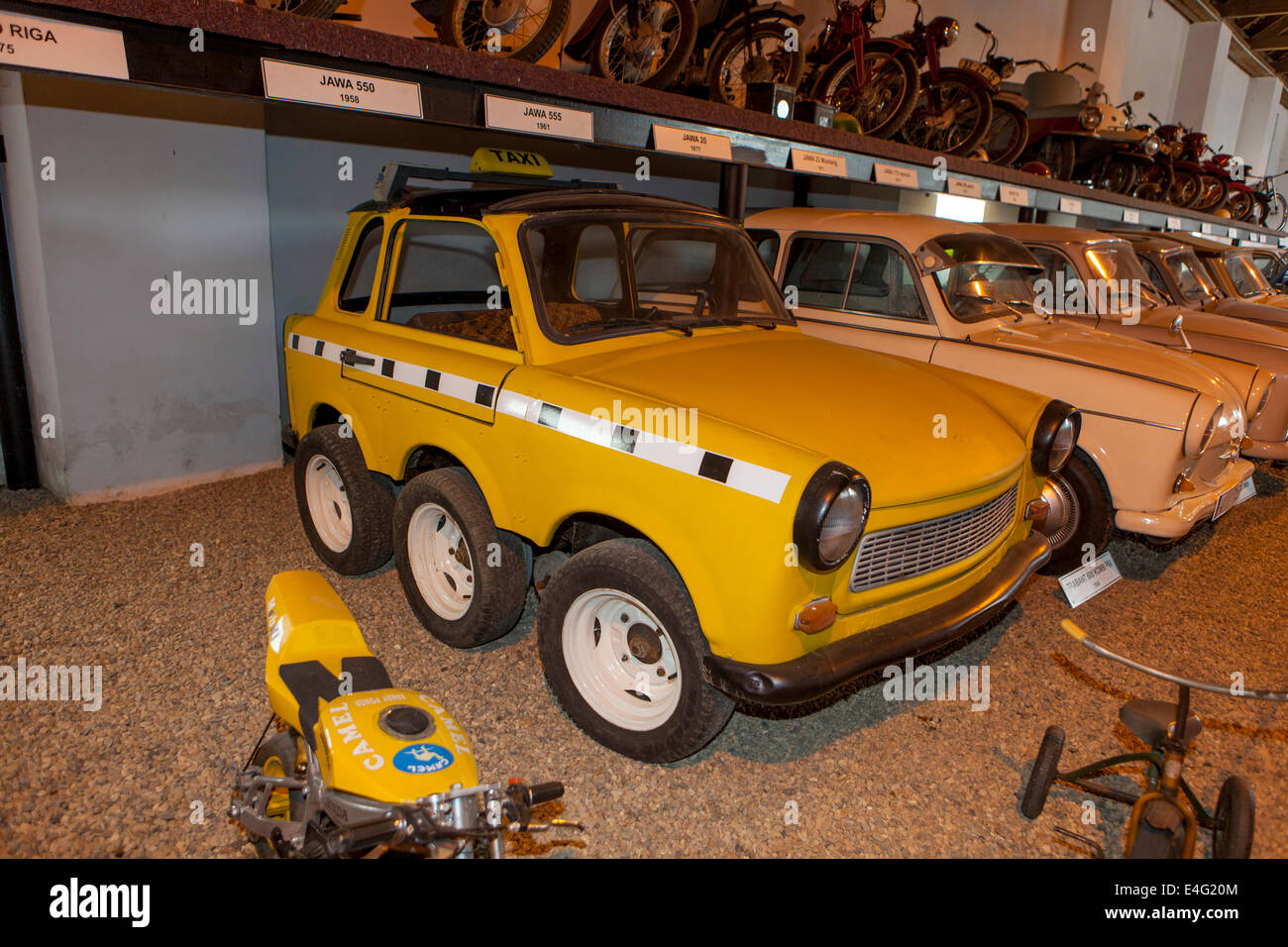 Auto car museum of old cars,Terezin, Czech Republic. six wheeled trabant Stock Photo