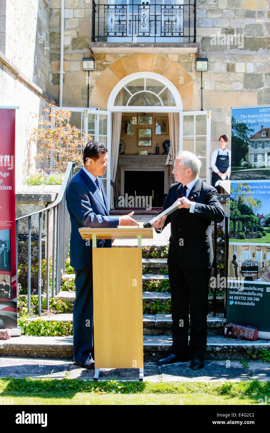 Salisbury, Wiltshire, UK. 10th July, 2014. Chinese Ambassador Liu Xiaoming Presents . The Ambassador was at Arundells, home of former Prime Minister The Rt Hon Sir Edward Heath to open a photographic exhibition entitled Edward Heath, A Pioneer of Modern-Age China-UK Friendship. Credit:  John Rose Photography/Alamy Live News Stock Photo