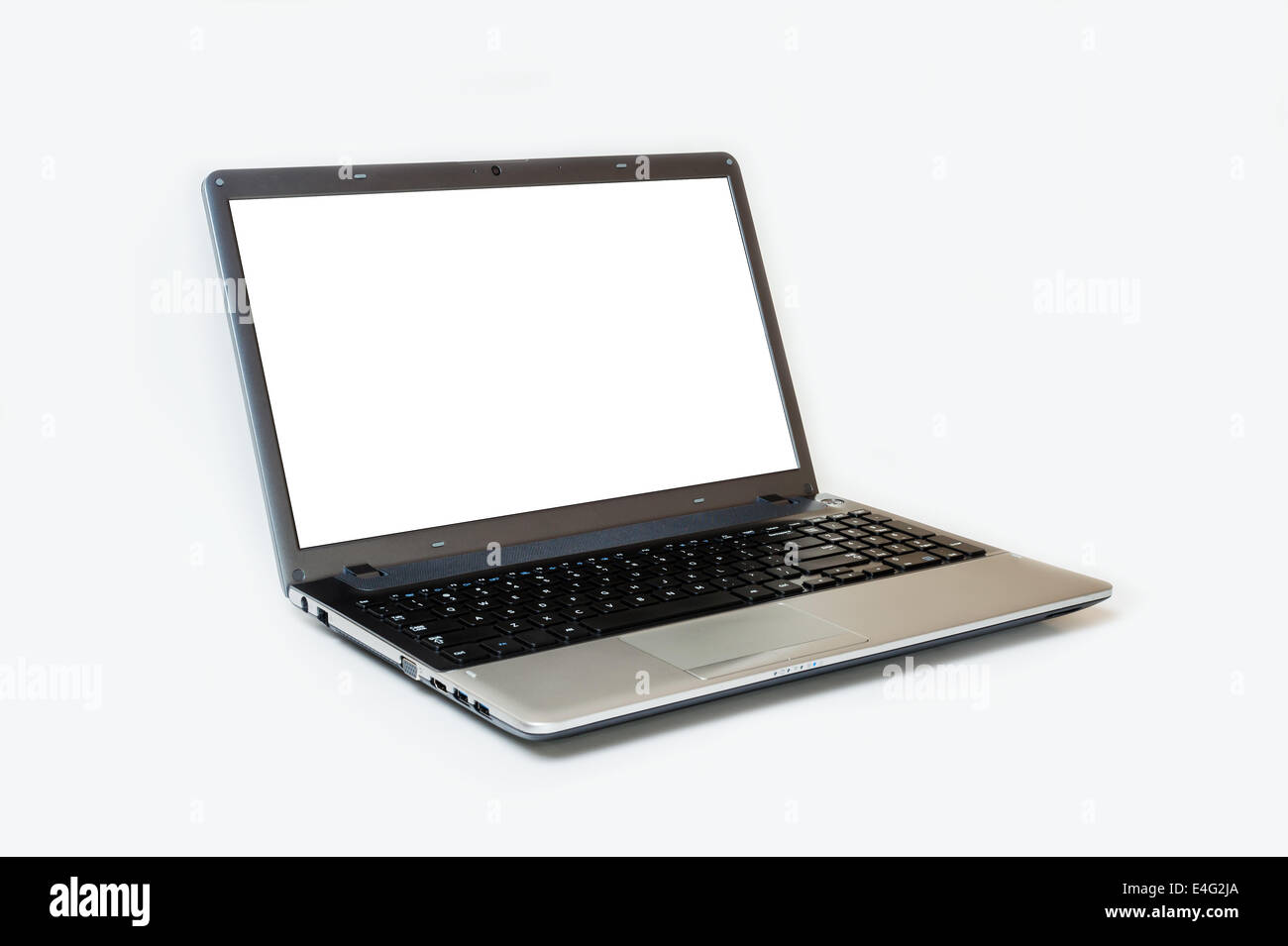 Gray laptop isolated on white background, white blank screen Stock Photo