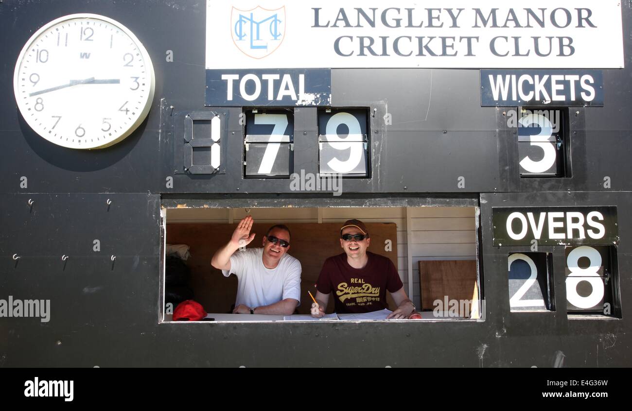 Scorers in a Cricket Score Box. Stock Photo