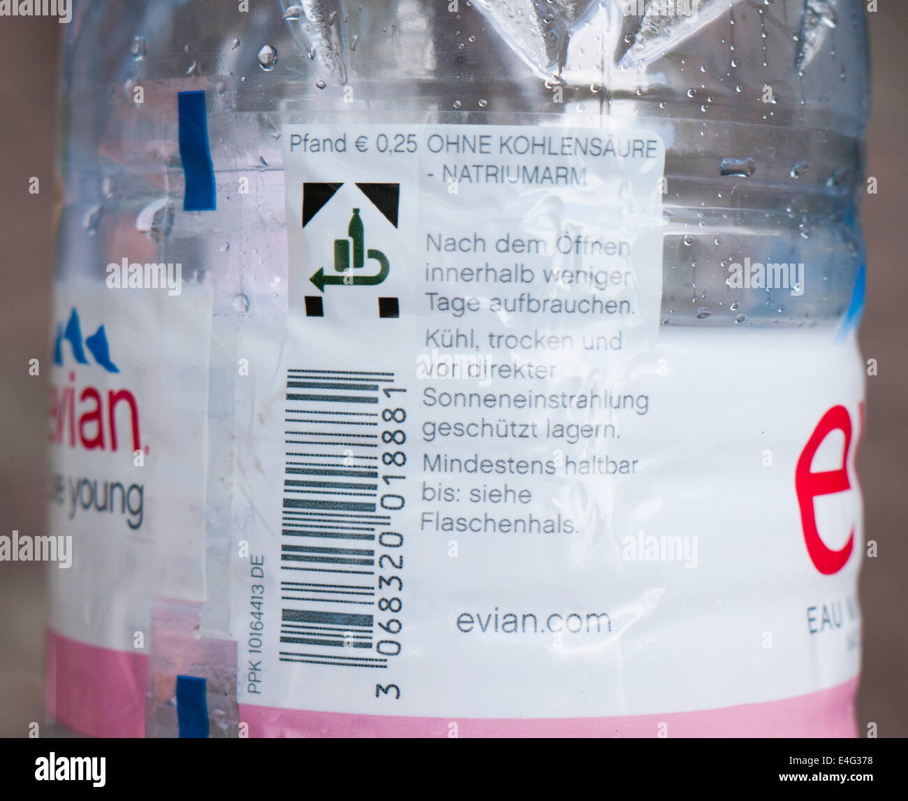 Pfand or deposit on return of a plastic water bottle in Germany