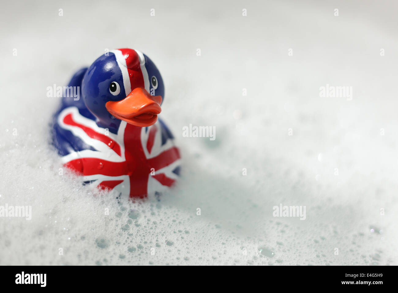 British flag rubber duck in the bath Stock Photo