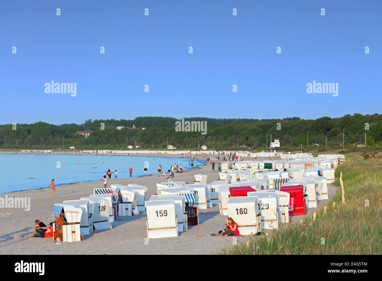 Roofed wicker beach chairs at Boltenhagen, seaside resort along the Baltic Sea, Mecklenburg-Vorpommern, Germany Stock Photo