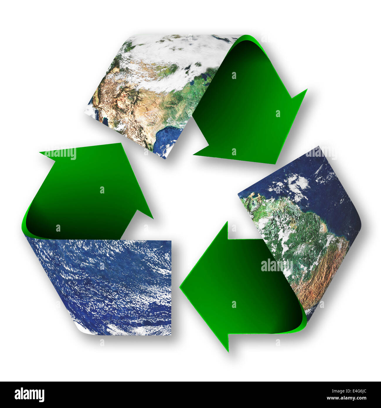 Recycle symbol superimposed upon the planet earth. Stock Photo