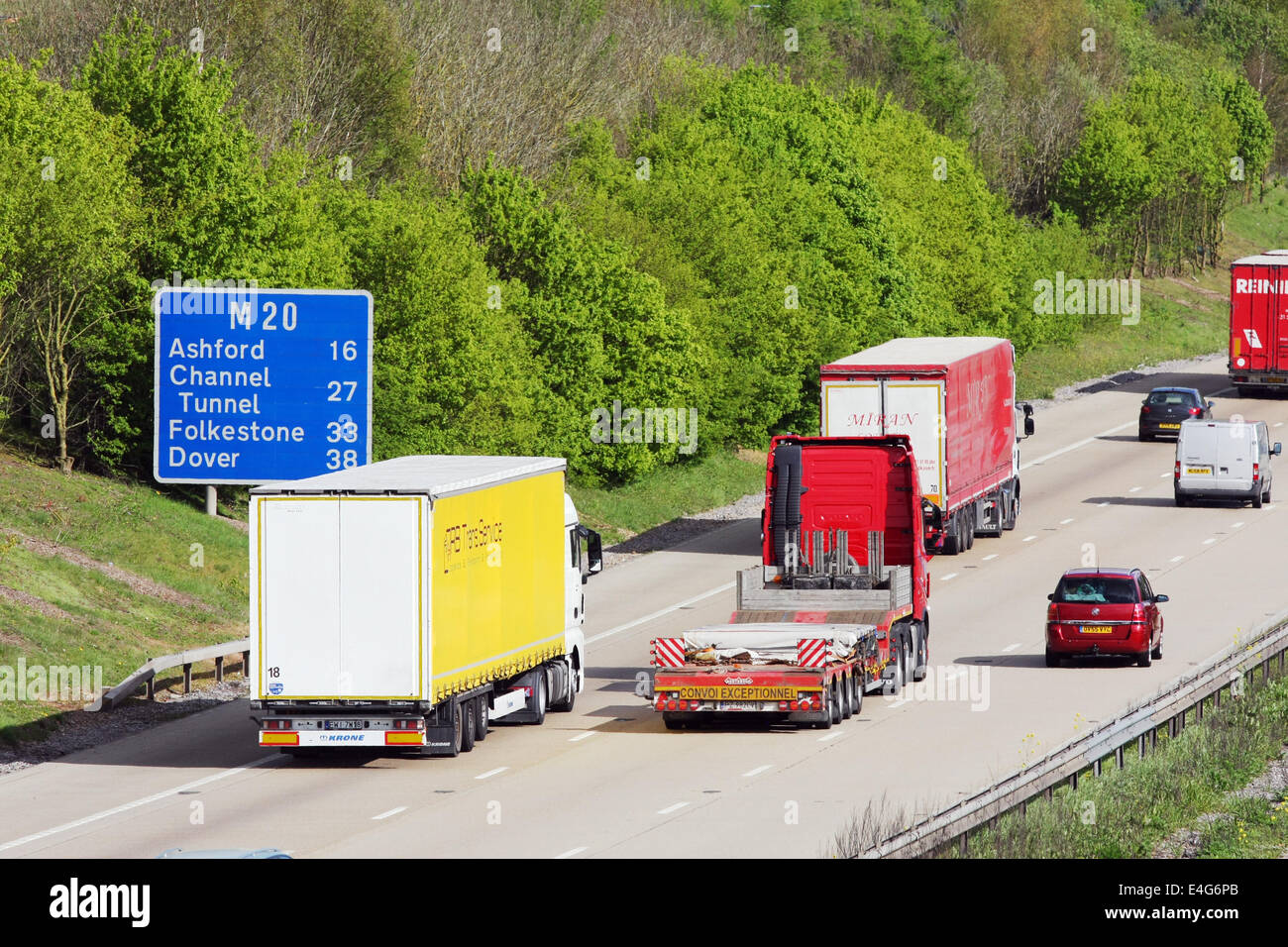 Traffic traveling along the M20 motorway in Kent, England. Stock Photo
