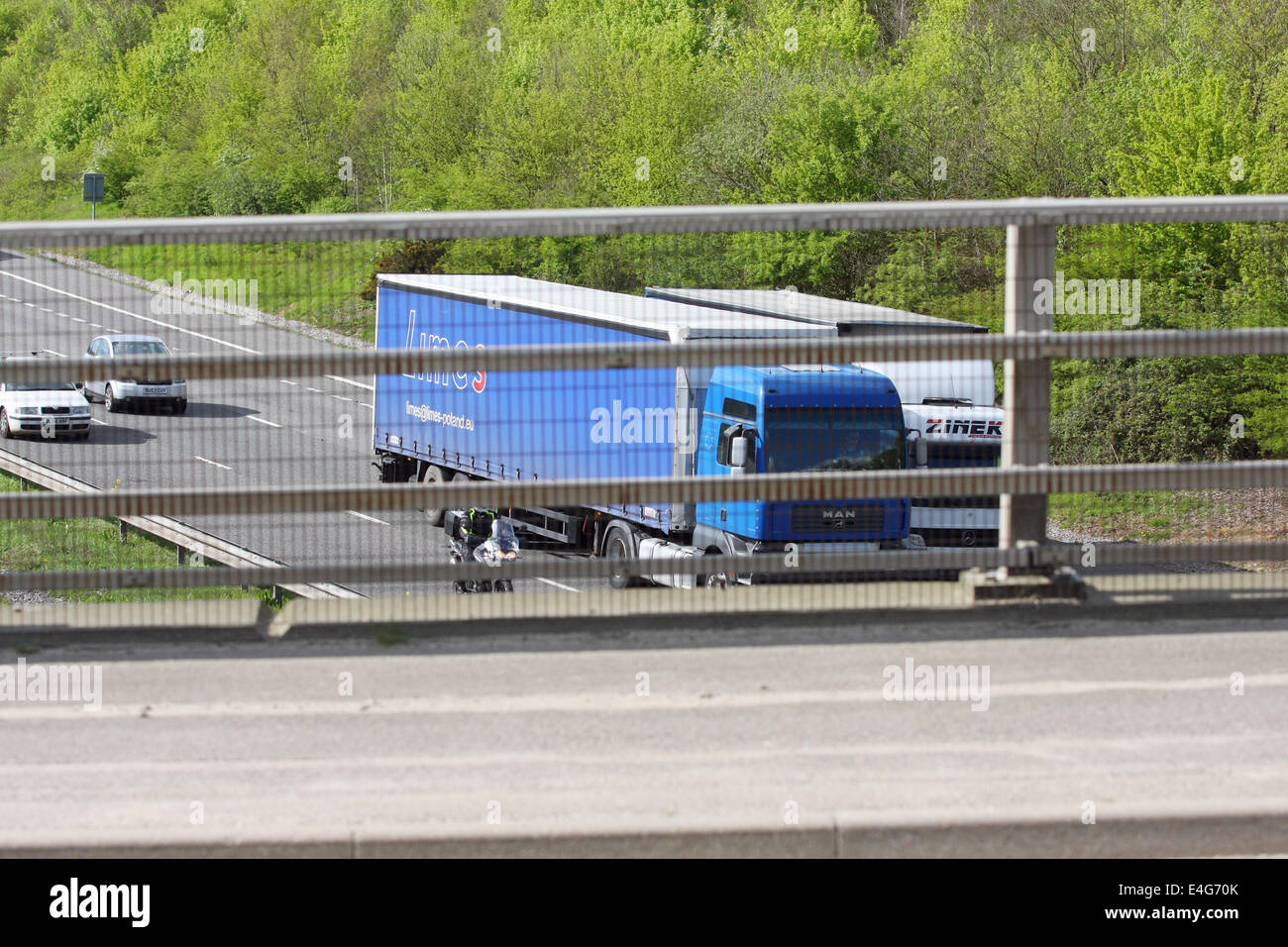 Traffic on the M20 in Kent, England, viewed from a motorway bridge Stock Photo