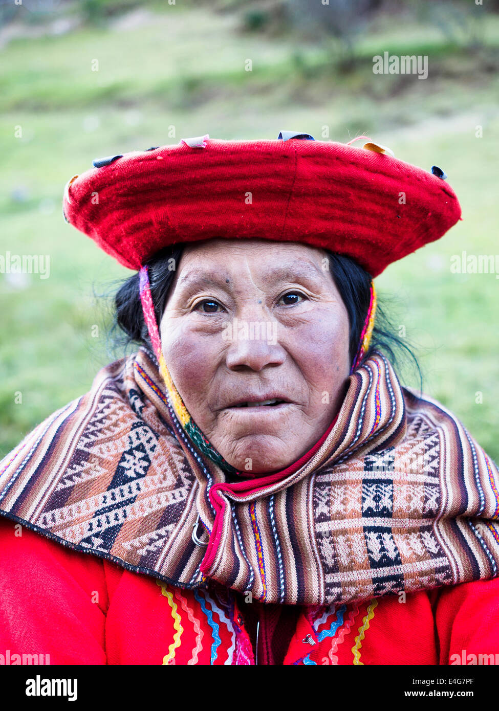 Quechua woman near the archeological site of Tambomachay - Cusco, Peru Stock Photo
