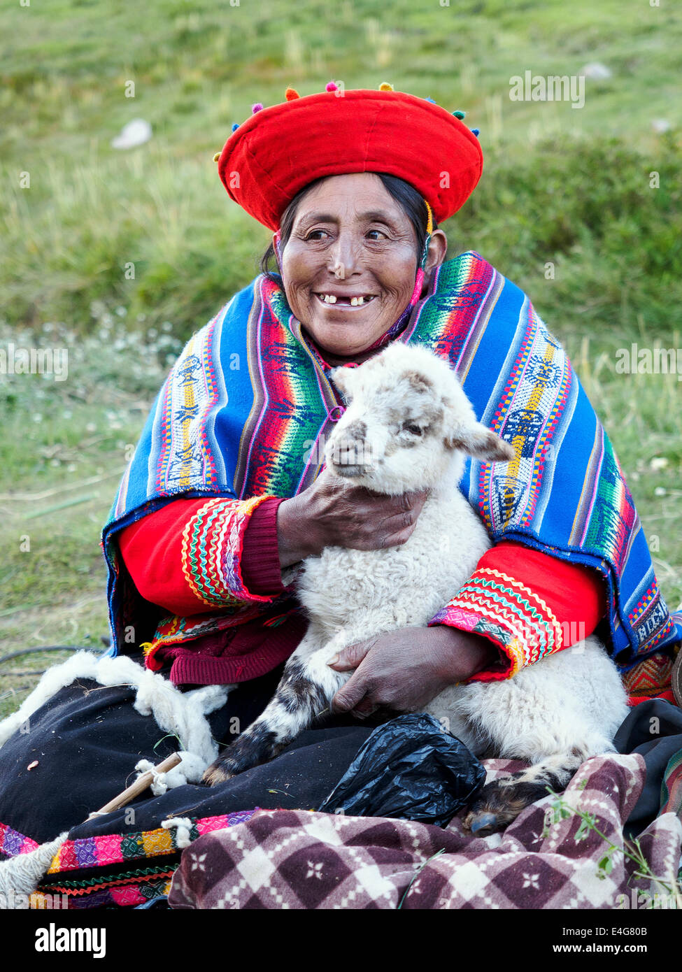 Quechua woman near the archeological site of Tambomachay - Cusco, Peru Stock Photo