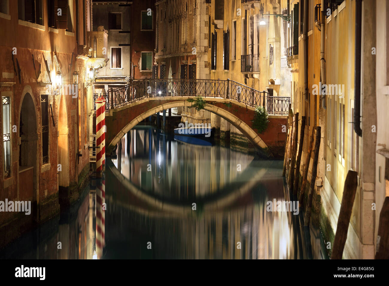 Venice bridge and canal at night Stock Photo