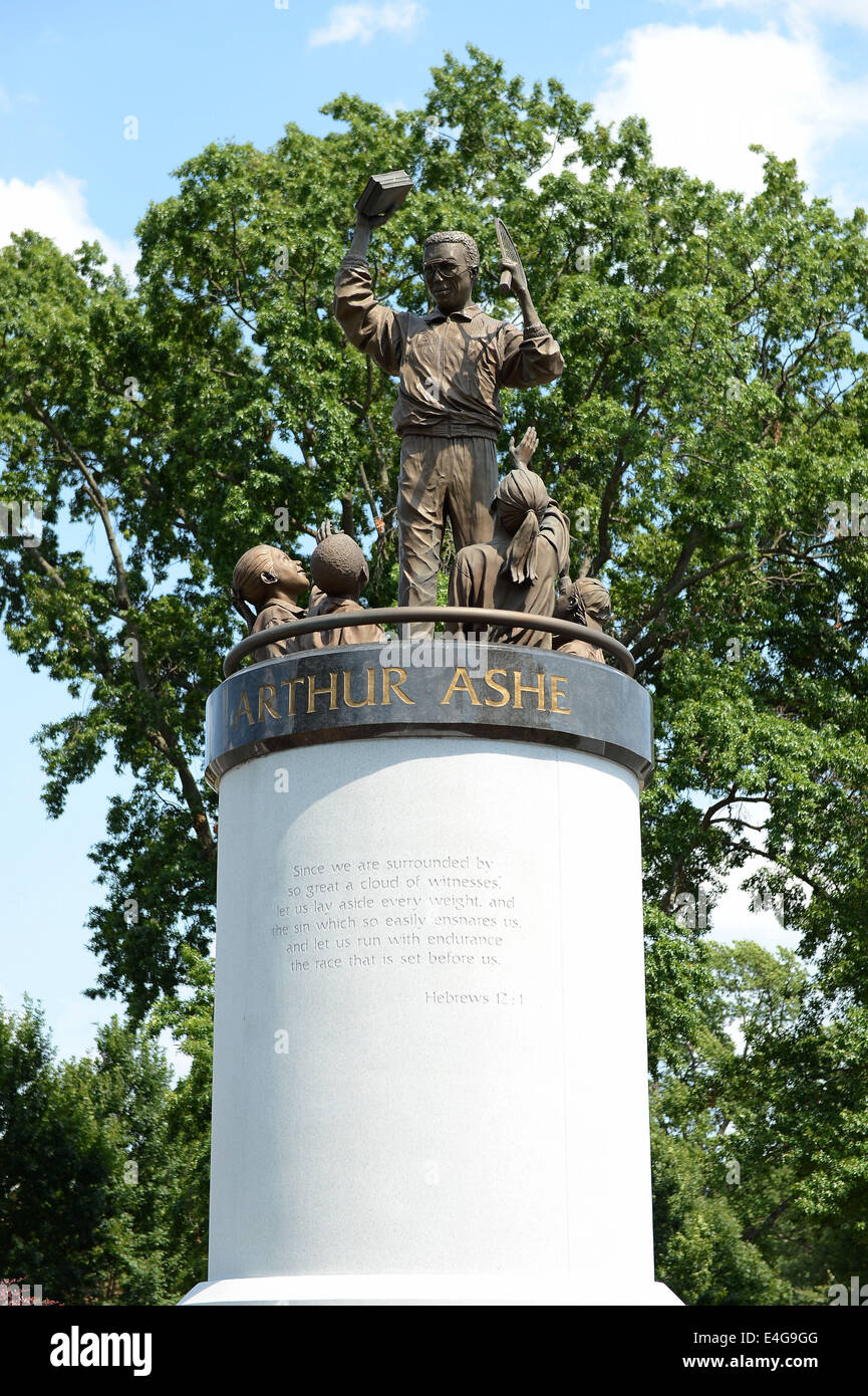 Richmond, VIRGINIA, USA. 7th July, 2014. 20140707 The Arthur Ashe Monument on Monument Avenue