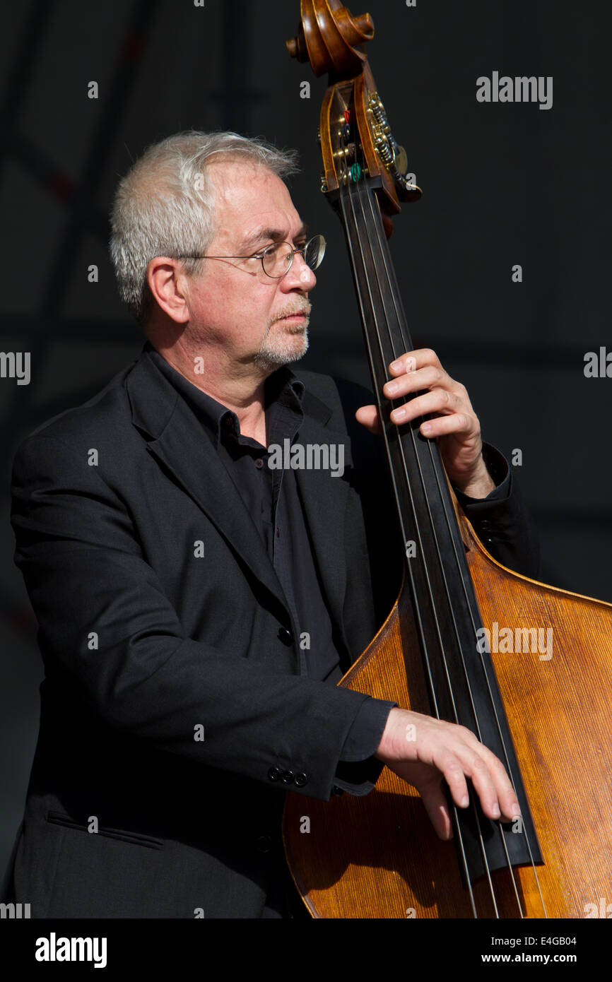 Italian bassist Furio Di Castri performing at Torino Jazz Festival. Stock Photo