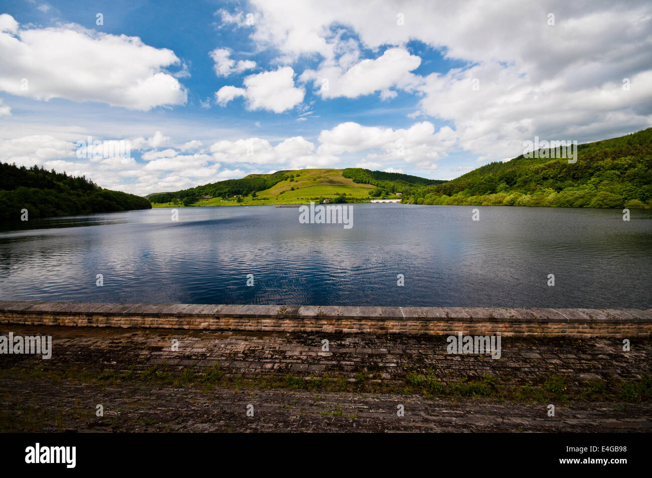 Ladybower Reservoir in the Peak District National Park on a summer day. Stock Photo