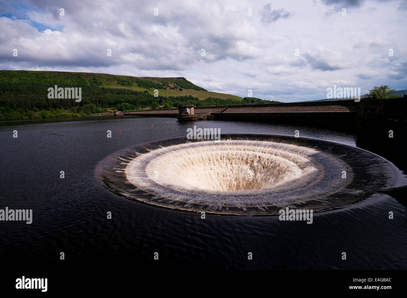 Overflow or Bellmouth, Ladybower Reservoir in the Peak District National Park. Stock Photo