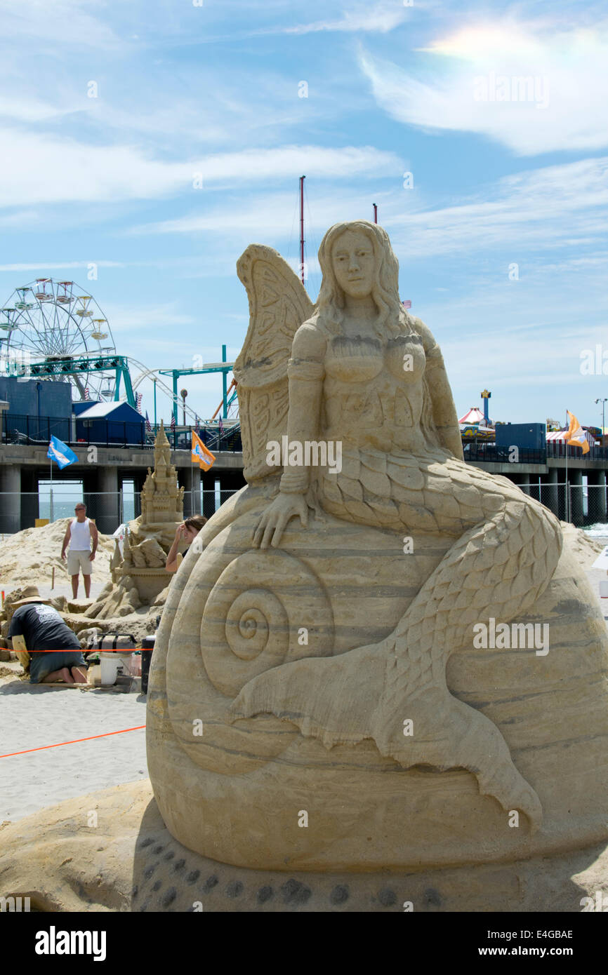 Sand mermaid sculpture near Steel Pier, AC Stock Photo Alamy