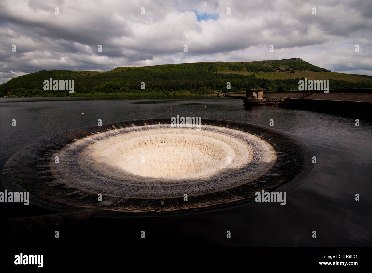 Overflow or Bellmouth, Ladybower Reservoir in the Peak District National Park. Stock Photo