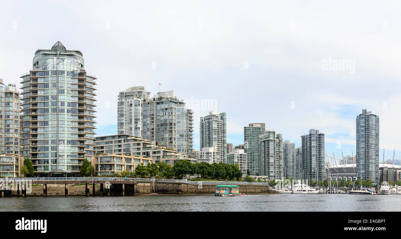 City skyline of Vancouver, British Columbia, Canada, as seen from the water. Stock Photo