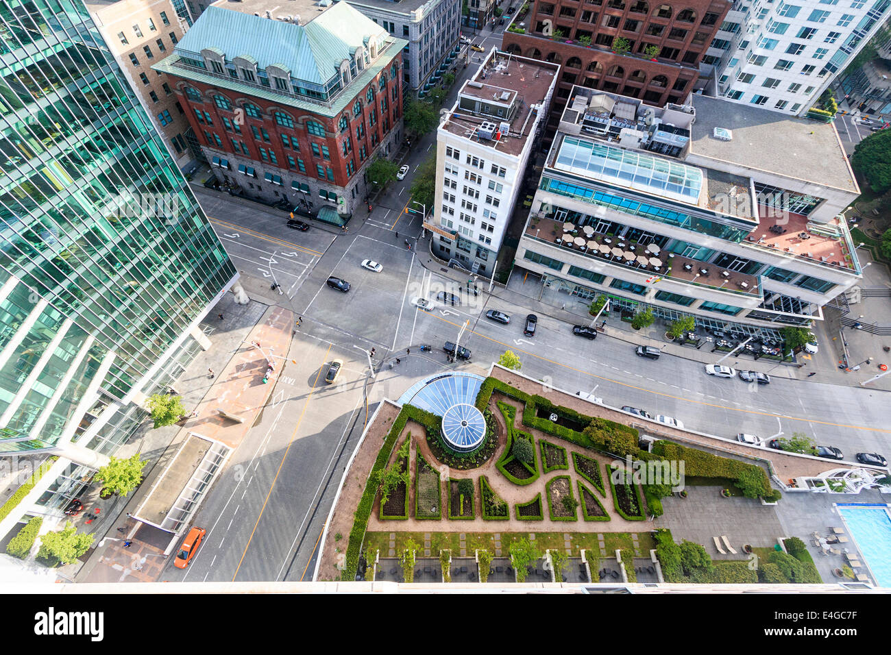 Aerial view of one of two roof gardens at the Fairmont Vancouver