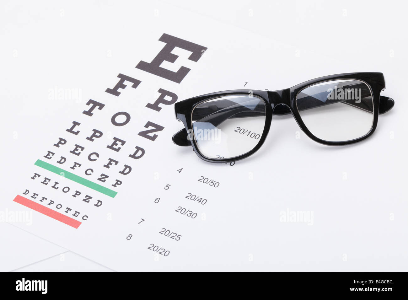 Eye Check In Table Table for eyesight test with glasses over it - studio shot Stock Photo ...