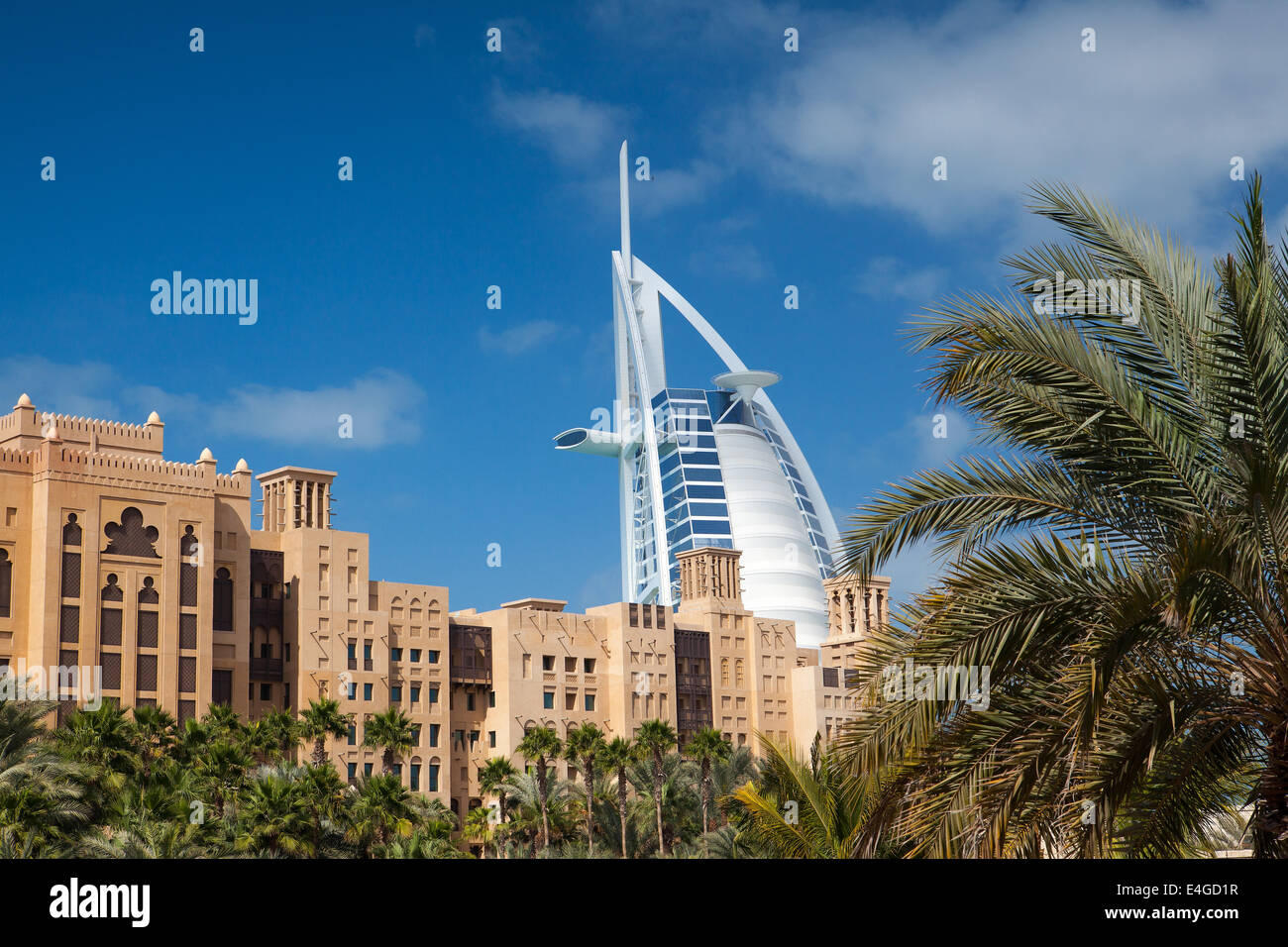 DUBAI-FEBRUARY 3,2012:View of the Souk Madinat Jumeirah.Madinat Jumeirah contain two hotels and clusters of 29 typical Arabic ho Stock Photo