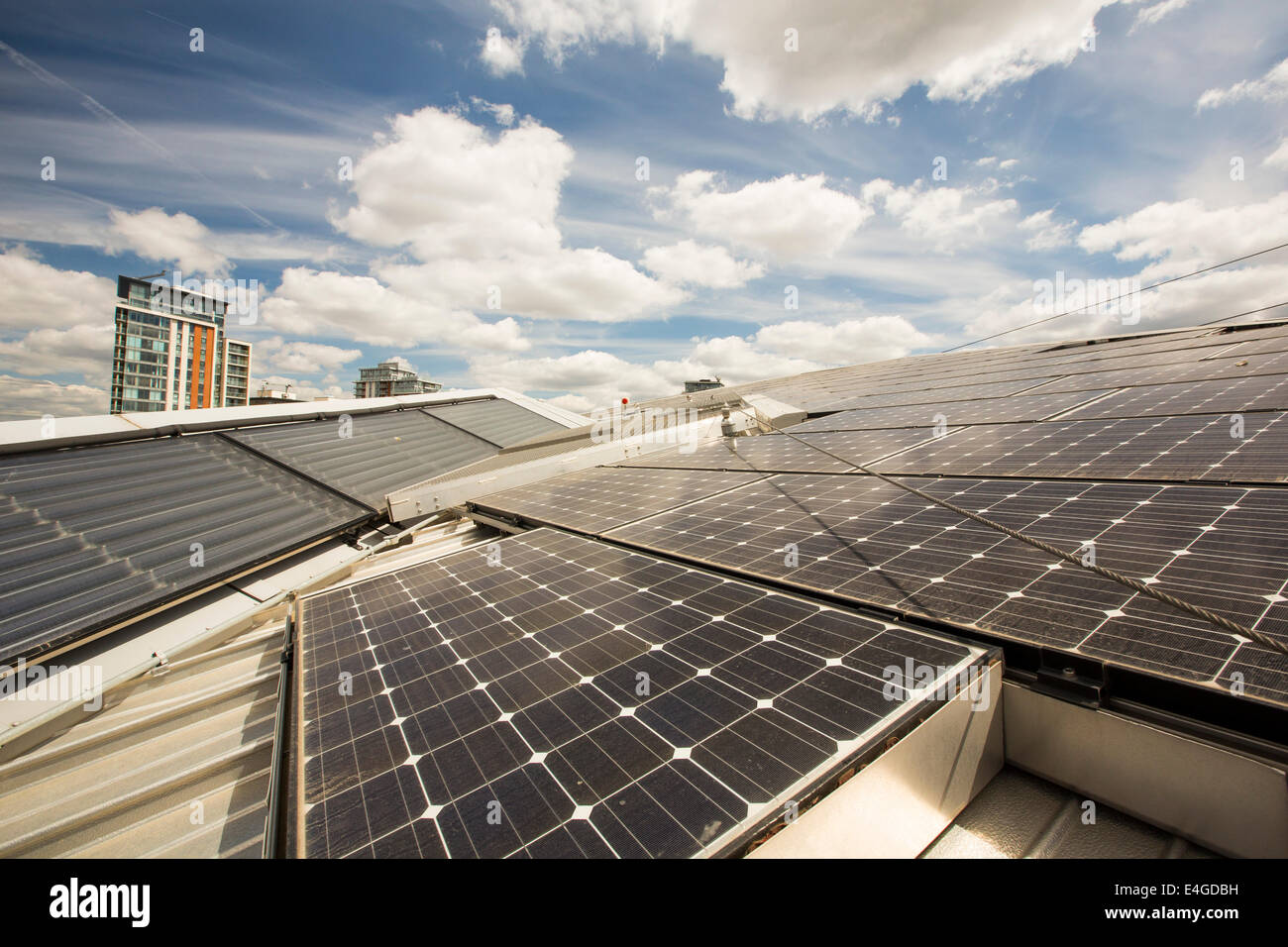 Solar thermal and solar PV panels on the roof of the Crystal building which is the first